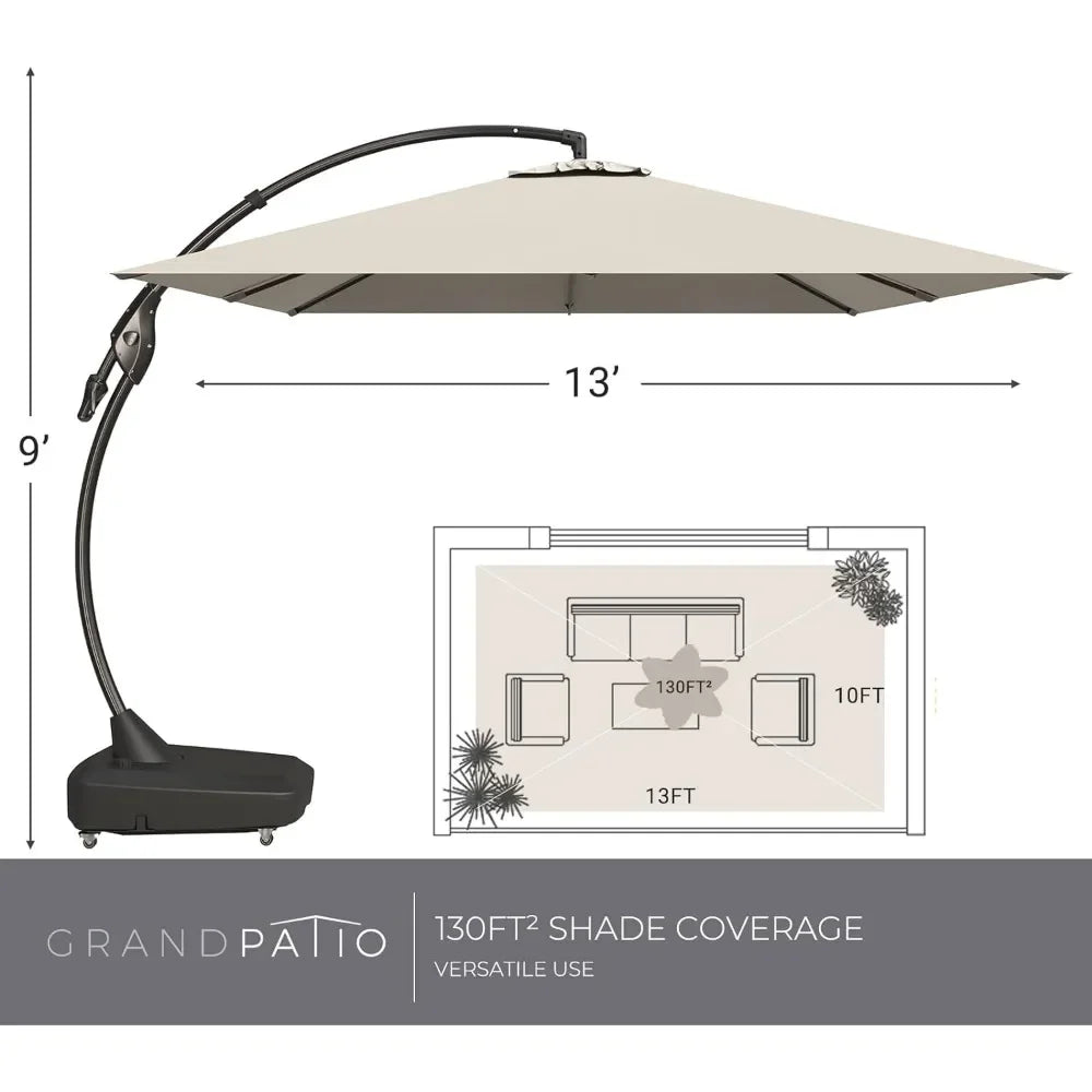 Aluminum Rectangular Hanging Outdoor Umbrella with Easy Tilt Base