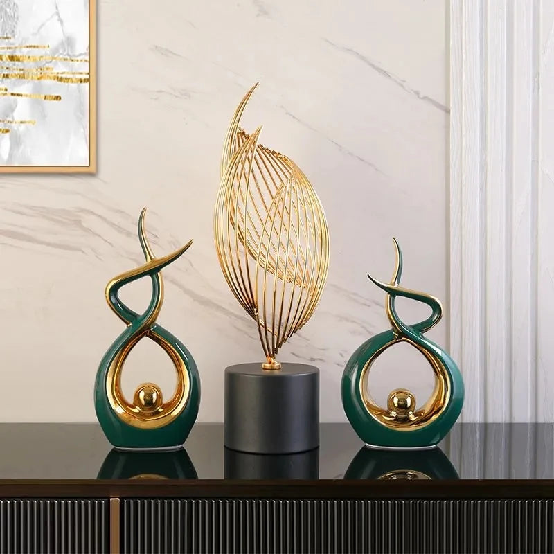 Abstract Golden Ceramic Statue Modern Home Decor Ornament