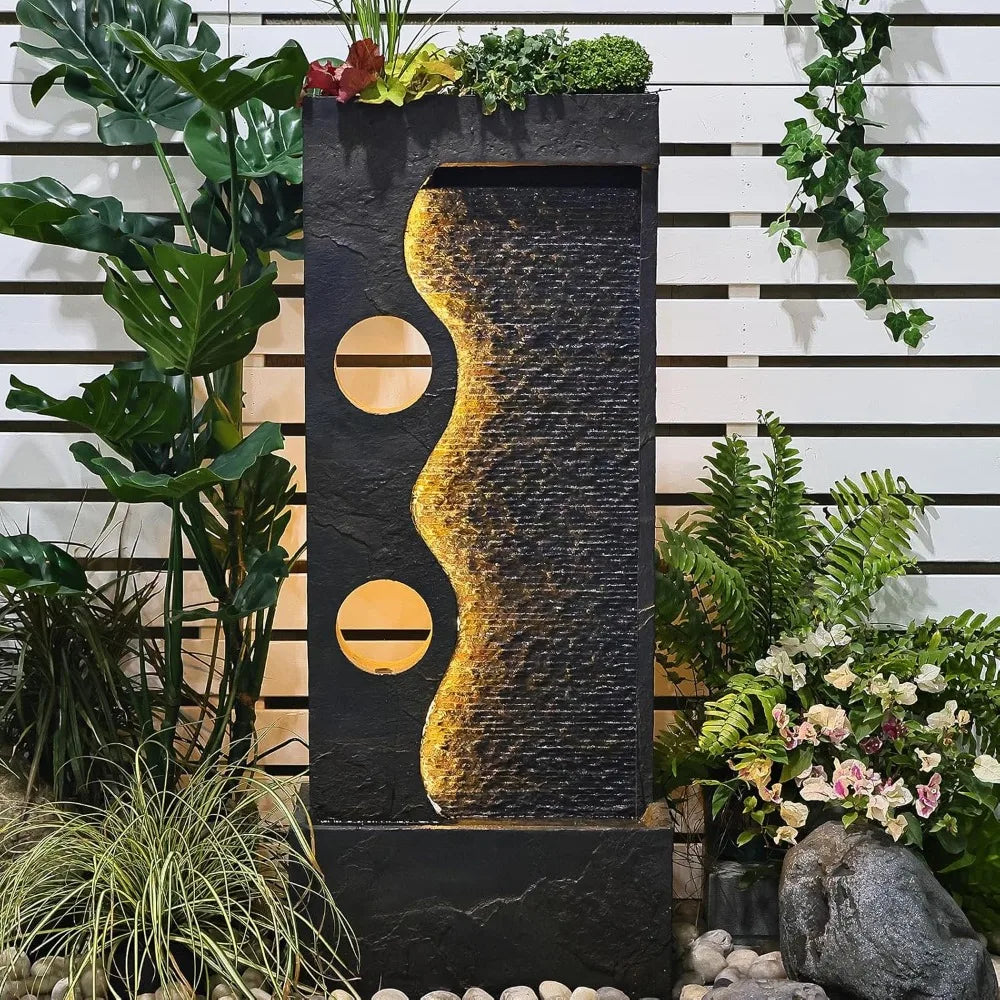 Modern Freestanding Outdoor Garden Fountain with LED Strip Light