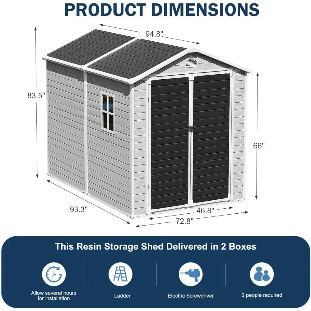 Waterproof Outdoor Resin Storage Shed with Floor, Lockable Door and Window and Vents