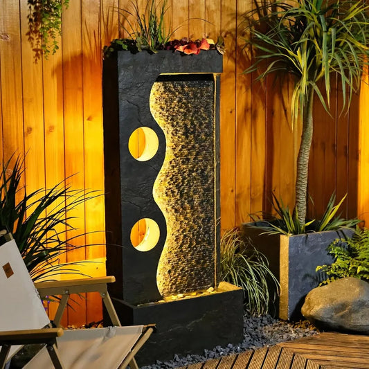 Modern Freestanding Outdoor Garden Fountain with LED Strip Light