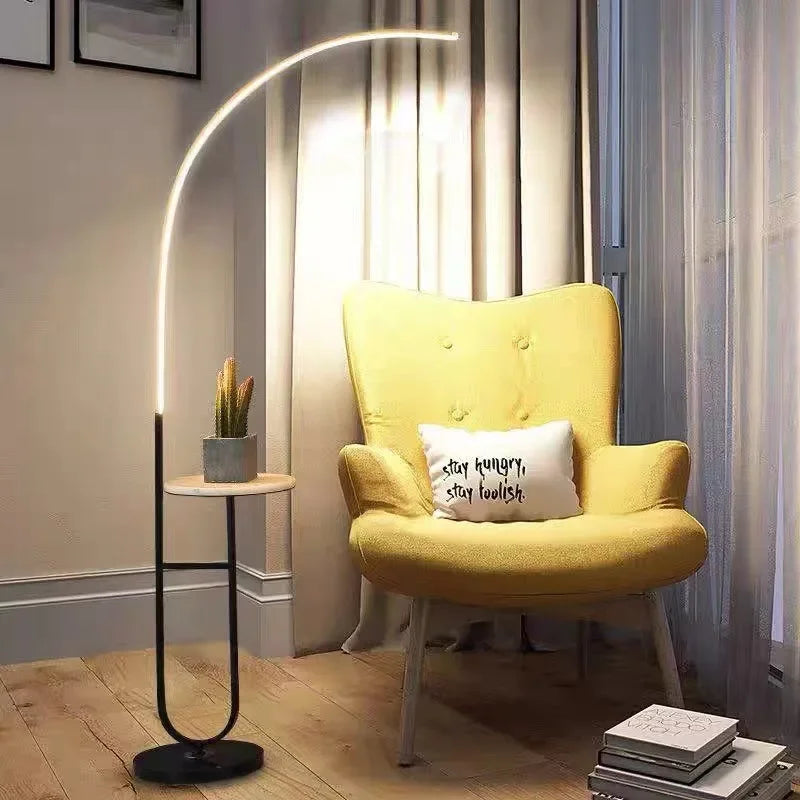 Double Marble Floor Lamp With Eye Protection Curved Standing Angle Lamp Indoor Decoration LED Lighting