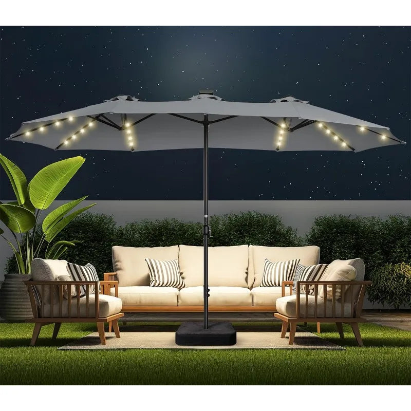 Extra Large Outdoor Double Sided Patio Umbrellas with Solar Powered LED Light