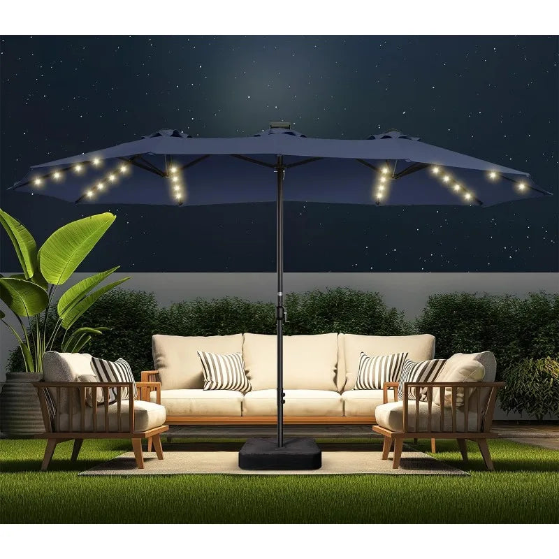 Extra Large Outdoor Double Sided Patio Umbrellas with Solar Powered LED Light