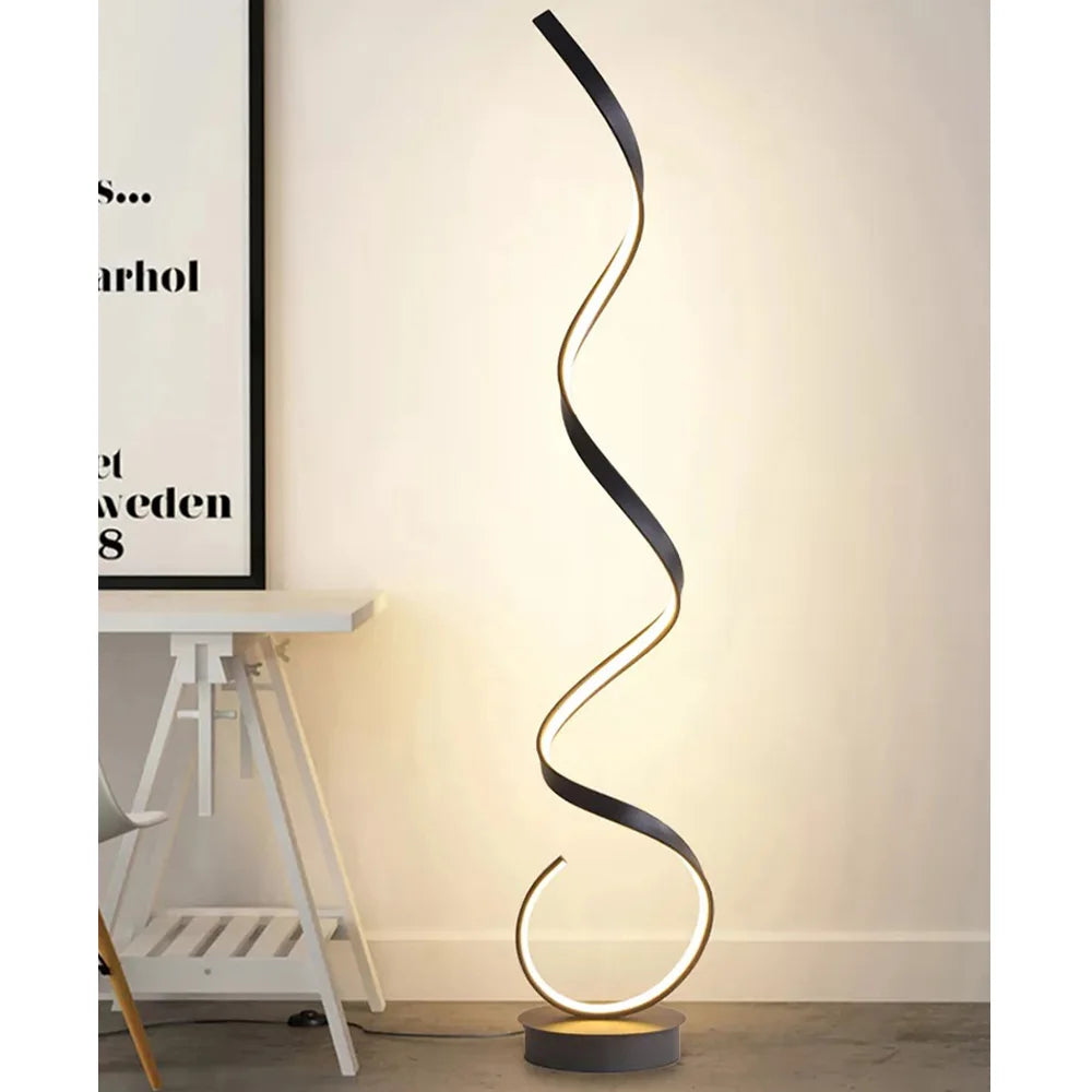 Simple LED Floor Lamp Home Decor Aluminum Spiral Black