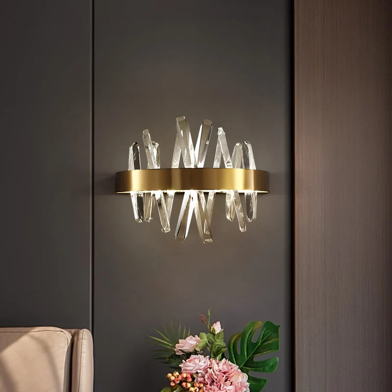 Modern Copper Wall Lamp with Crystal Lights Wall Sconce Indoor Decor Lights